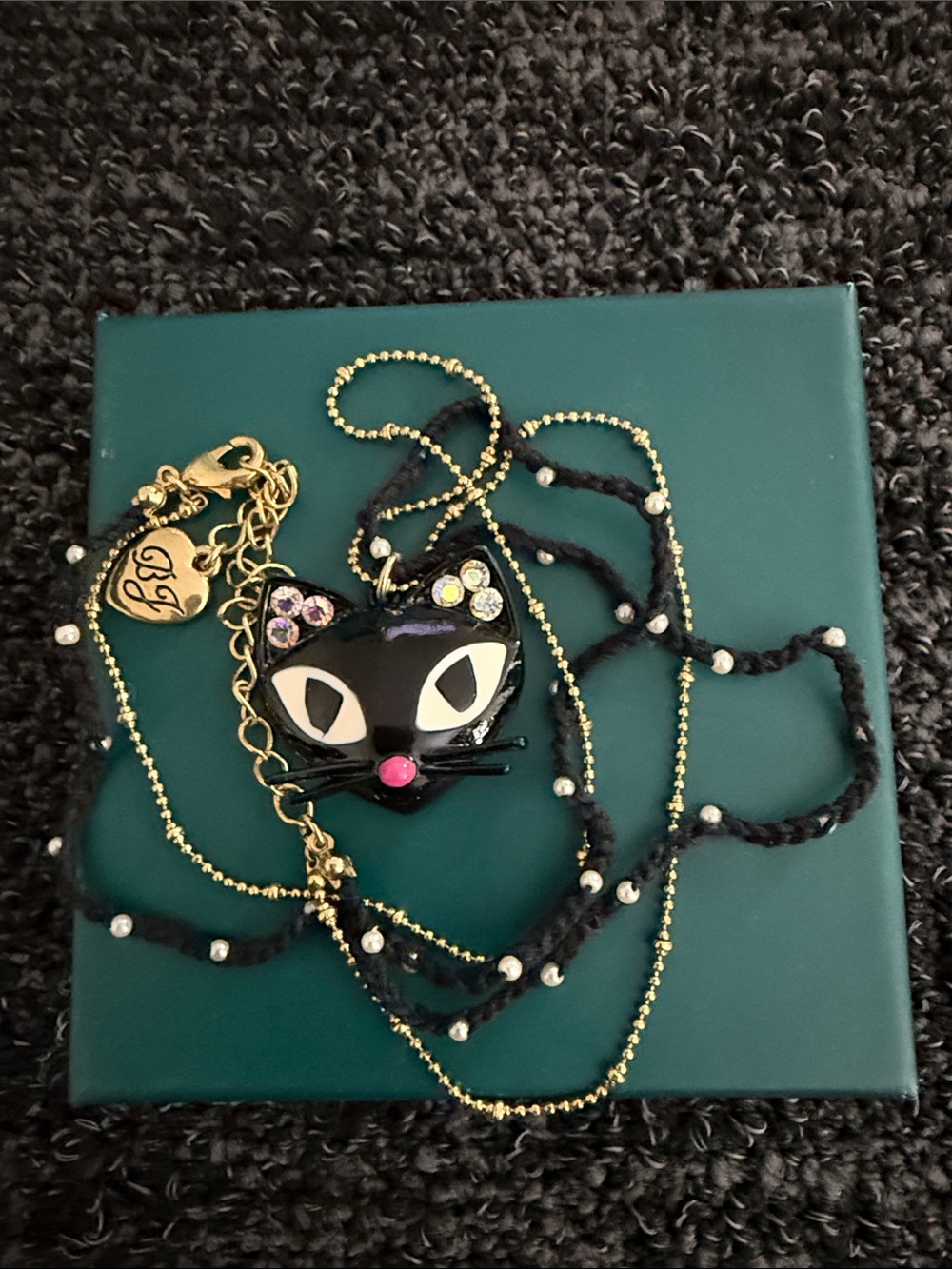 Betsey Johnson Gold Tone Black Cat Pendant Necklace with Crystal Accents - Picture 4 of 4